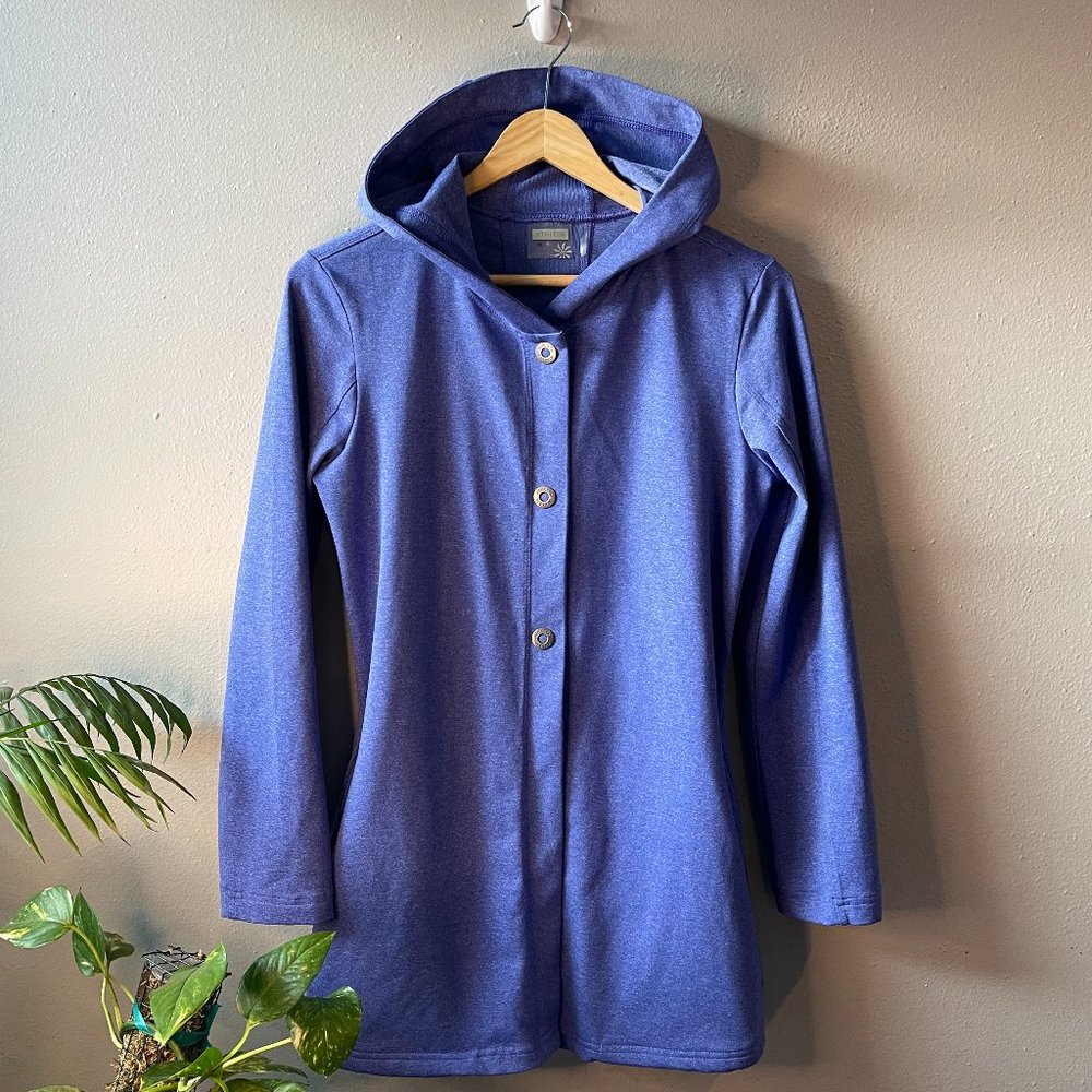 Athleta Purple Button Up Light Weight Long Jacket with Hood size XS